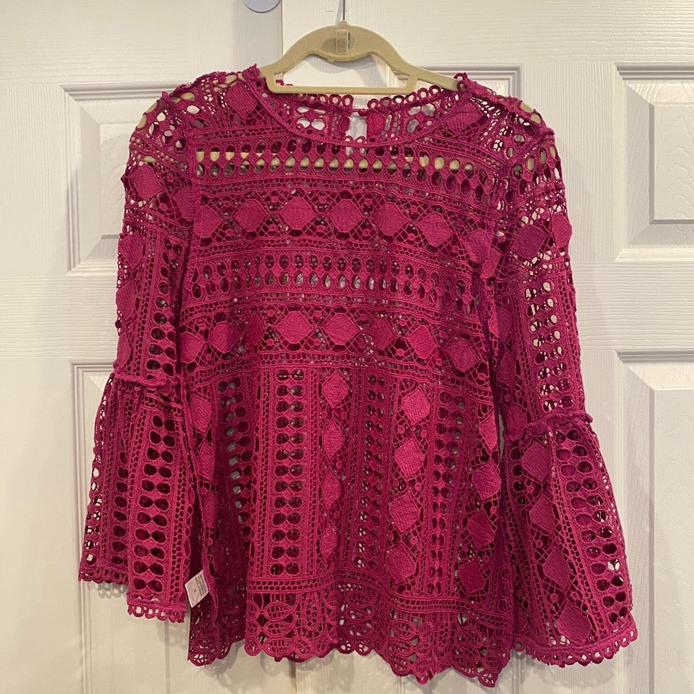 Pink Lace Bell Sleeve Top